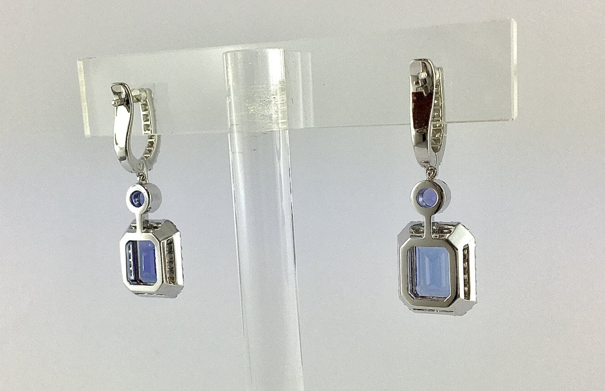 Emerald-cut Tanzanites And Diamonds On White Gold Earrings-photo-5