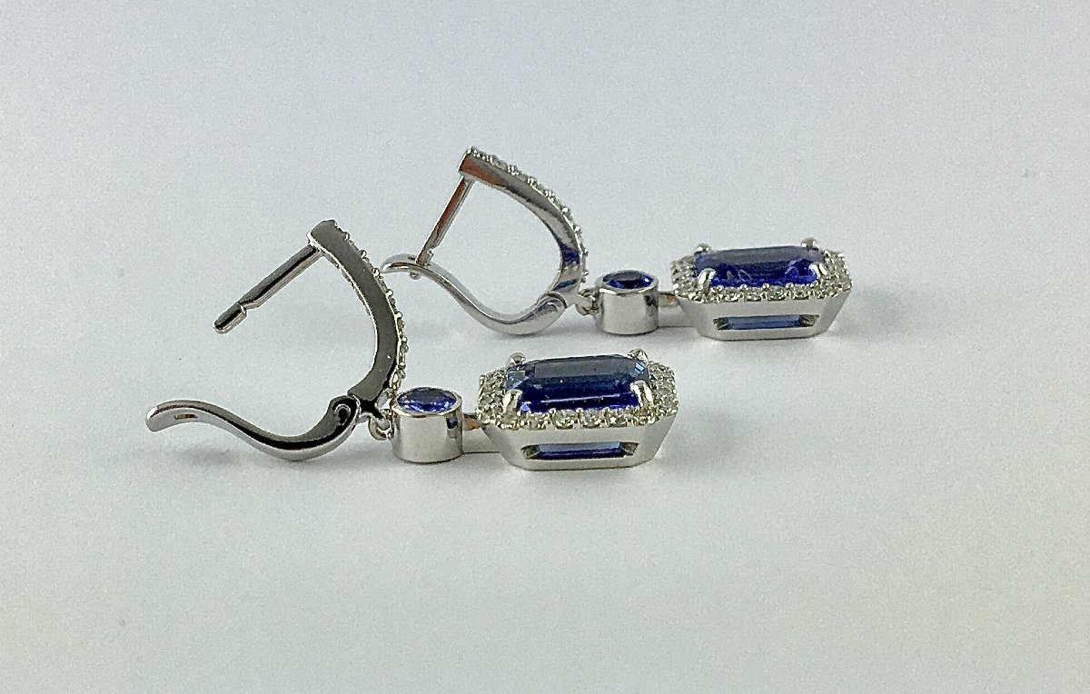 Emerald-cut Tanzanites And Diamonds On White Gold Earrings-photo-6