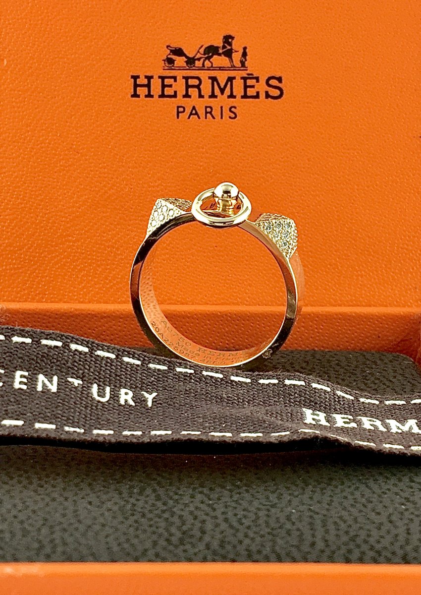Hermès "collier De Chien" Diamond Pavé Ring In 18k Rose Gold, With Original Box-photo-2