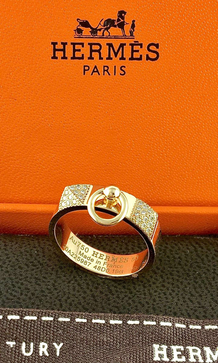 Hermès "collier De Chien" Diamond Pavé Ring In 18k Rose Gold, With Original Box-photo-3