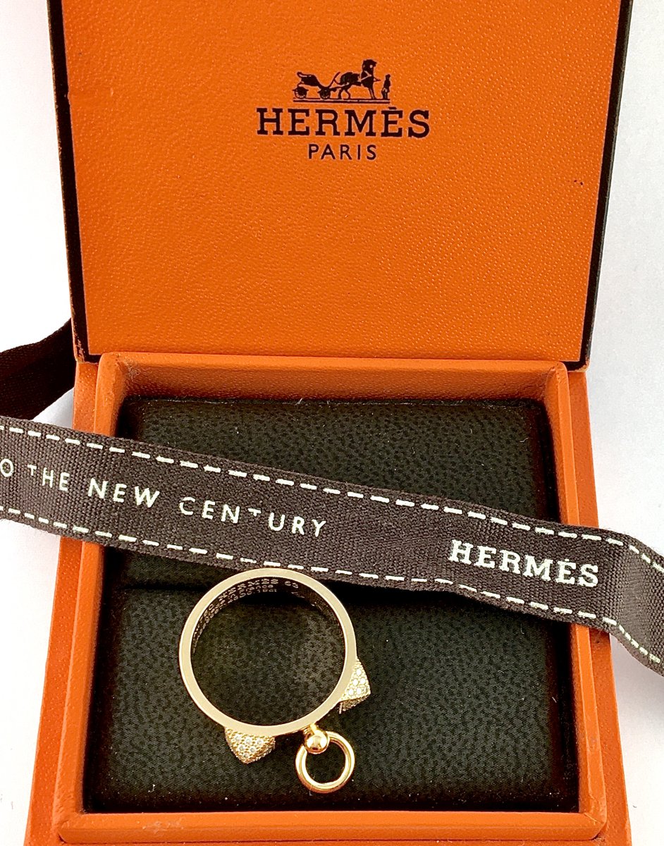 Hermès "collier De Chien" Diamond Pavé Ring In 18k Rose Gold, With Original Box-photo-2