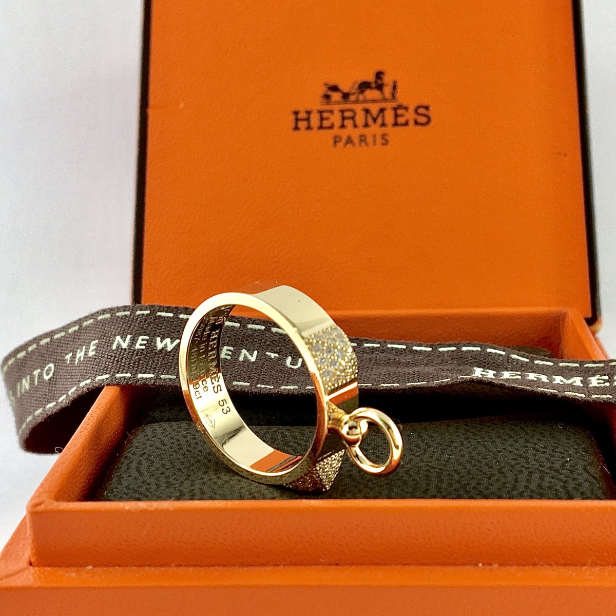 Hermès "collier De Chien" Diamond Pavé Ring In 18k Rose Gold, With Original Box-photo-3