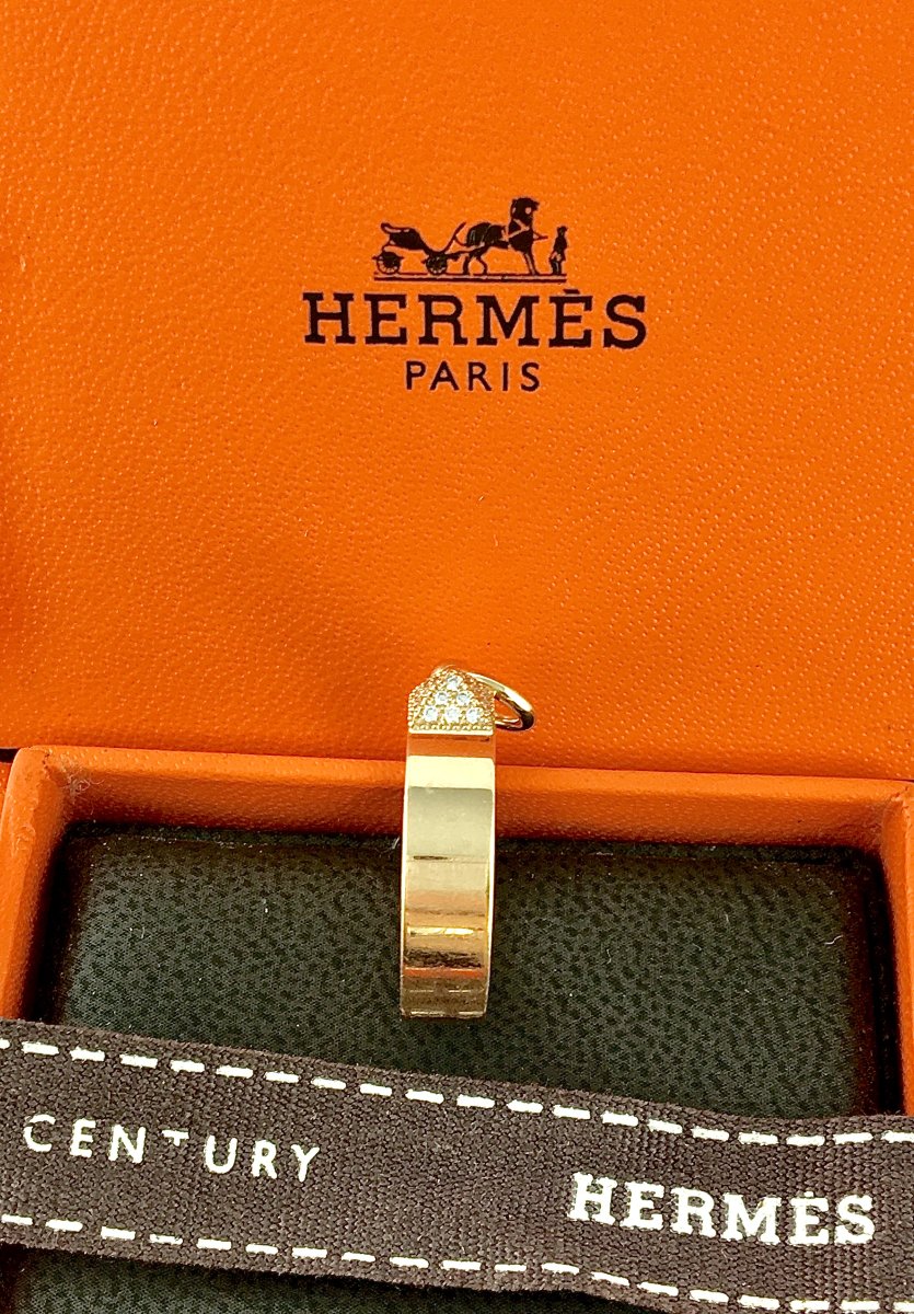 Hermès "collier De Chien" Diamond Pavé Ring In 18k Rose Gold, With Original Box-photo-4