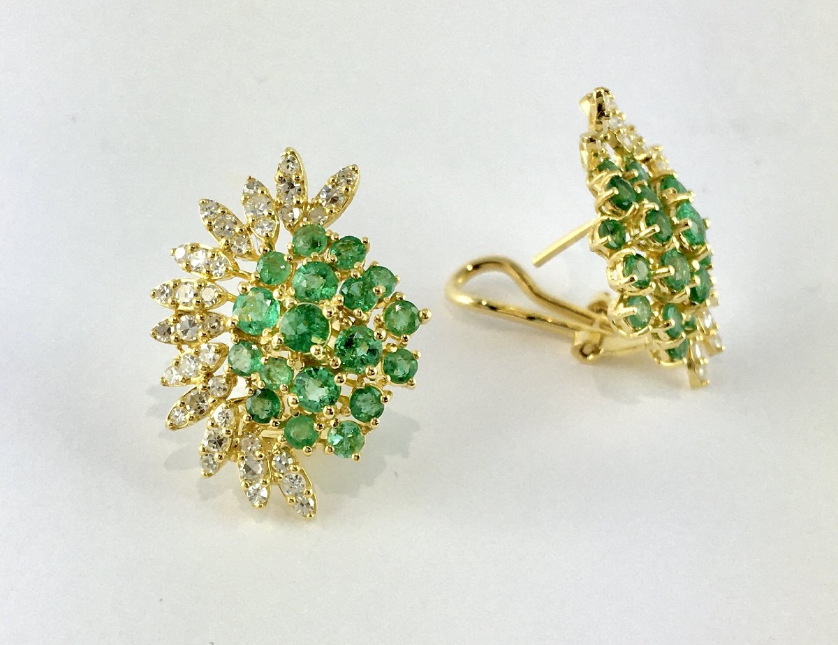 Fan Or Soleil Earrings, Emeralds And Diamonds On Yellow Gold-photo-4