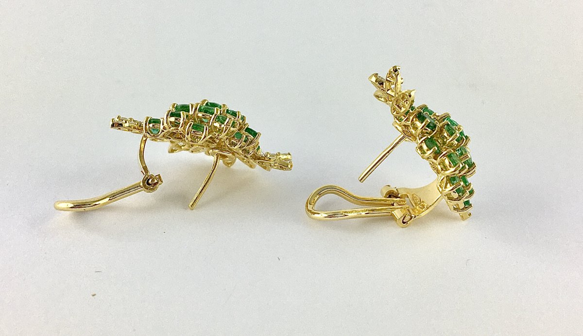 Fan Or Soleil Earrings, Emeralds And Diamonds On Yellow Gold-photo-3