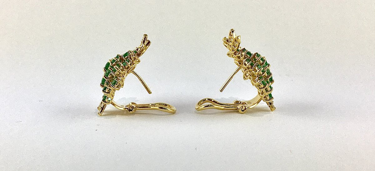 Fan Or Soleil Earrings, Emeralds And Diamonds On Yellow Gold-photo-4