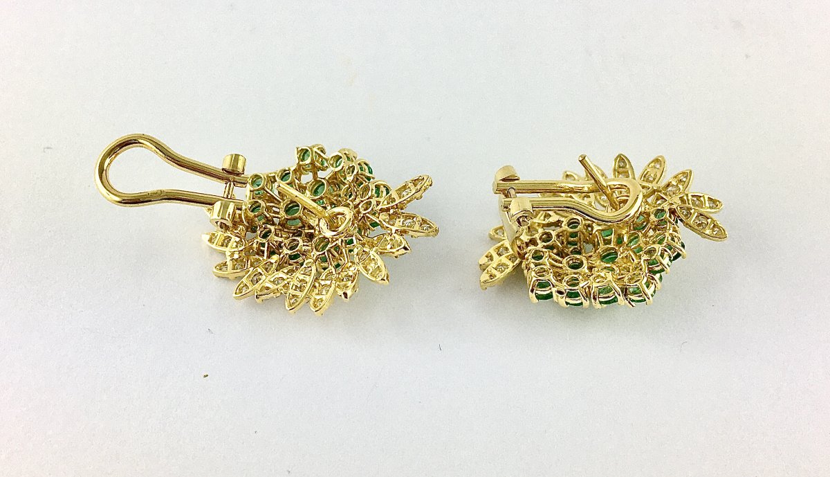 Fan Or Soleil Earrings, Emeralds And Diamonds On Yellow Gold-photo-5