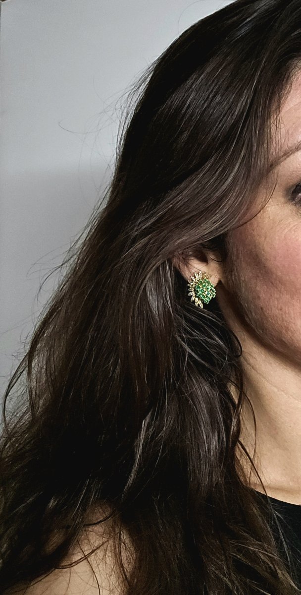 Fan Or Soleil Earrings, Emeralds And Diamonds On Yellow Gold-photo-7