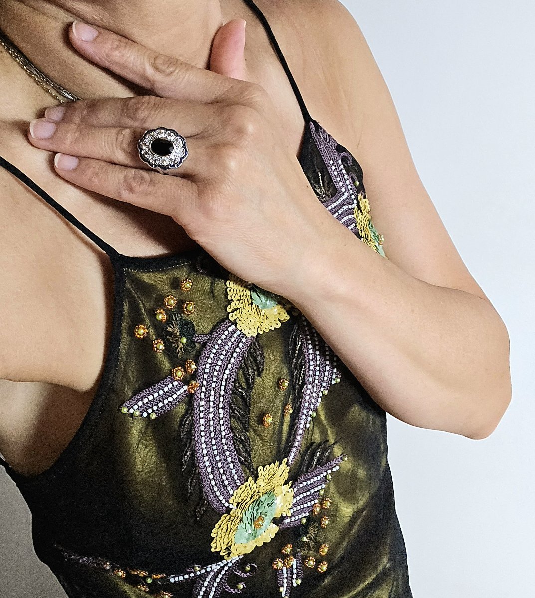 Art Deco-style Marguerite Ring, Sapphire, Old-cut Diamonds, And Calibrated Sapphires / White Gold-photo-7