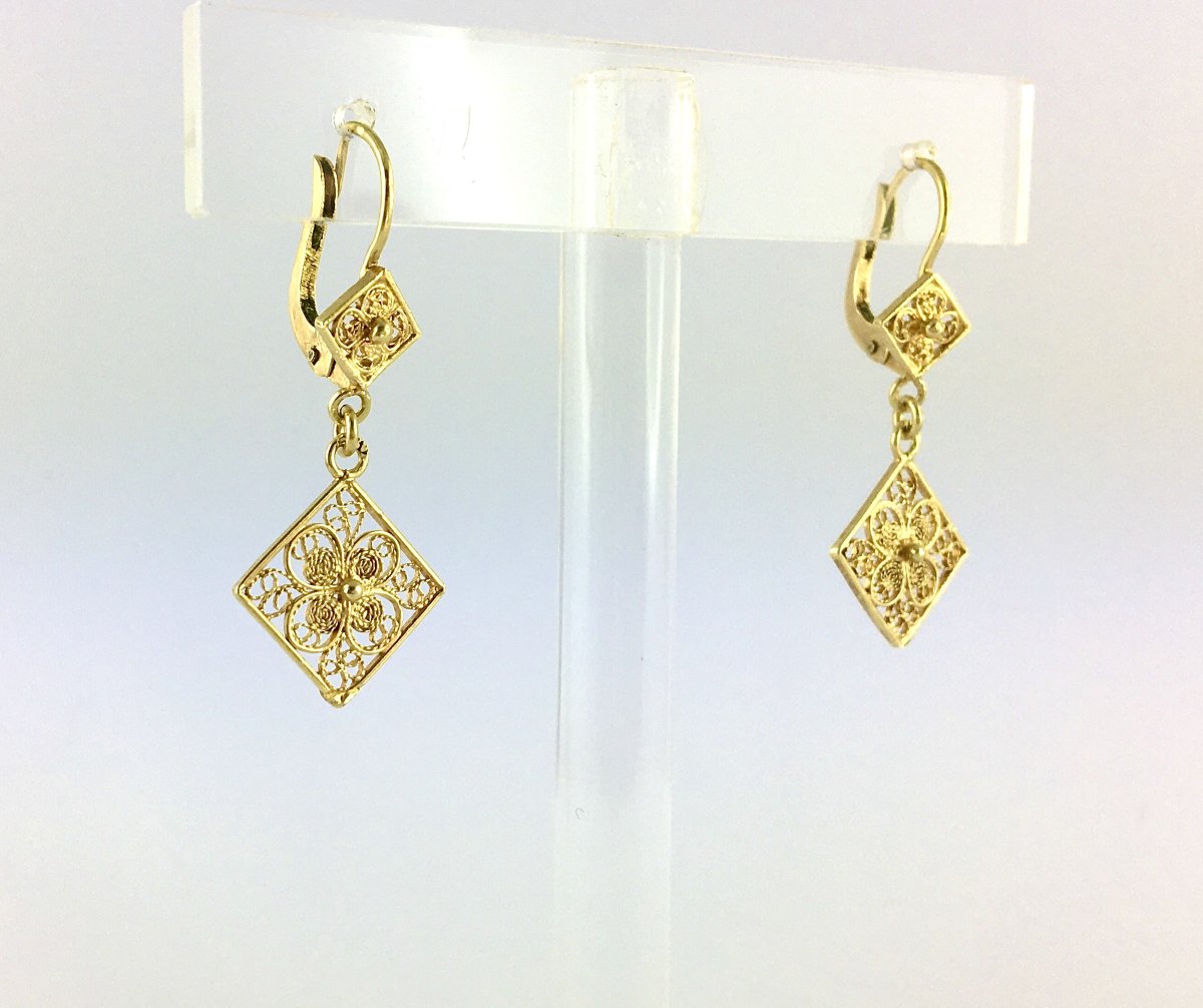 Demi-Parure Collier Plastron et Boucles d’Oreilles Pendants Filigrane en Or Jaune Années 1950-photo-5