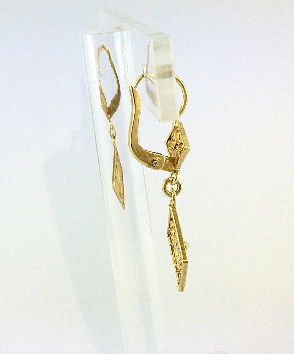 Demi-Parure Collier Plastron et Boucles d’Oreilles Pendants Filigrane en Or Jaune Années 1950-photo-6