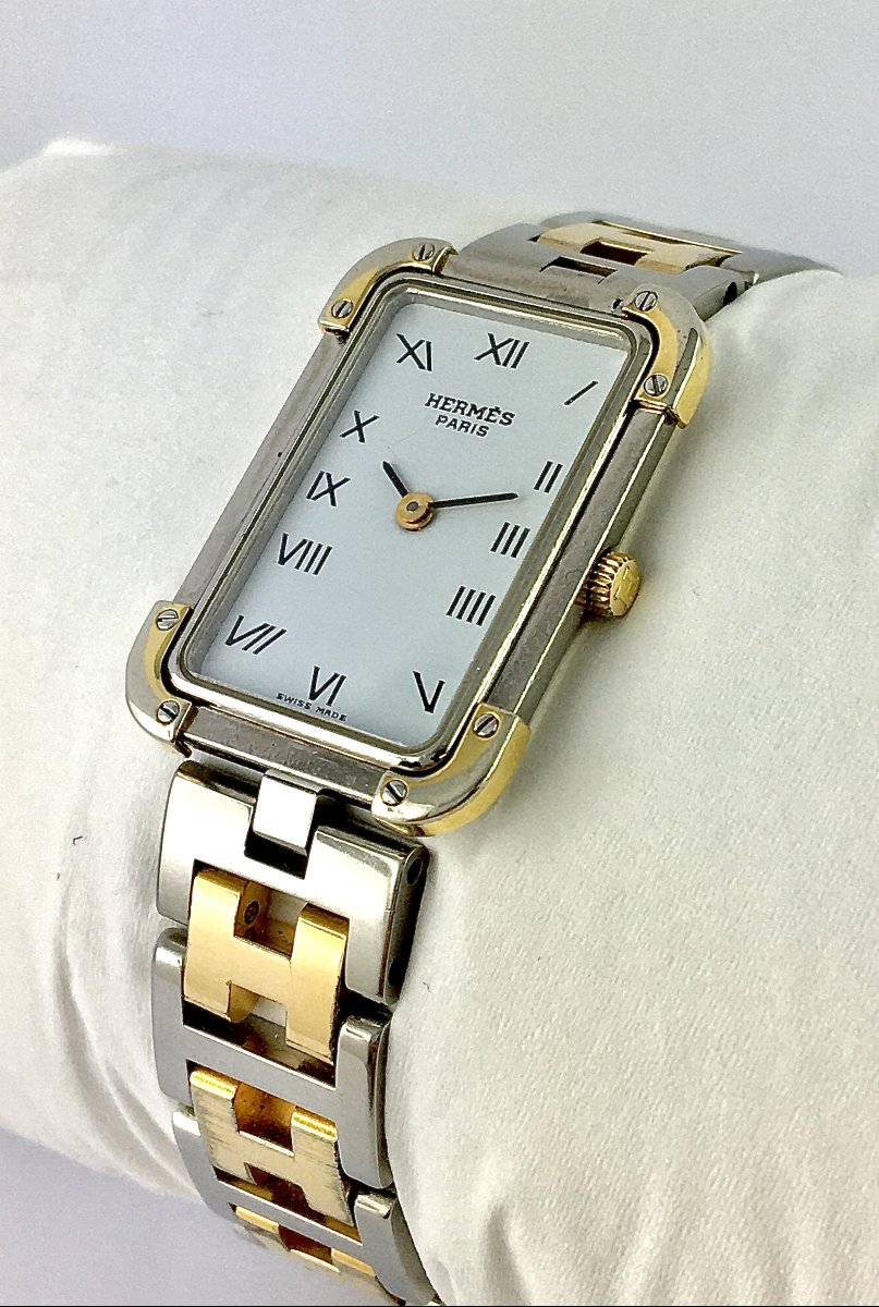 Montre Hermès « Heure H » dame en acier et métal doré, mouvement quartz, vers 2015.-photo-3