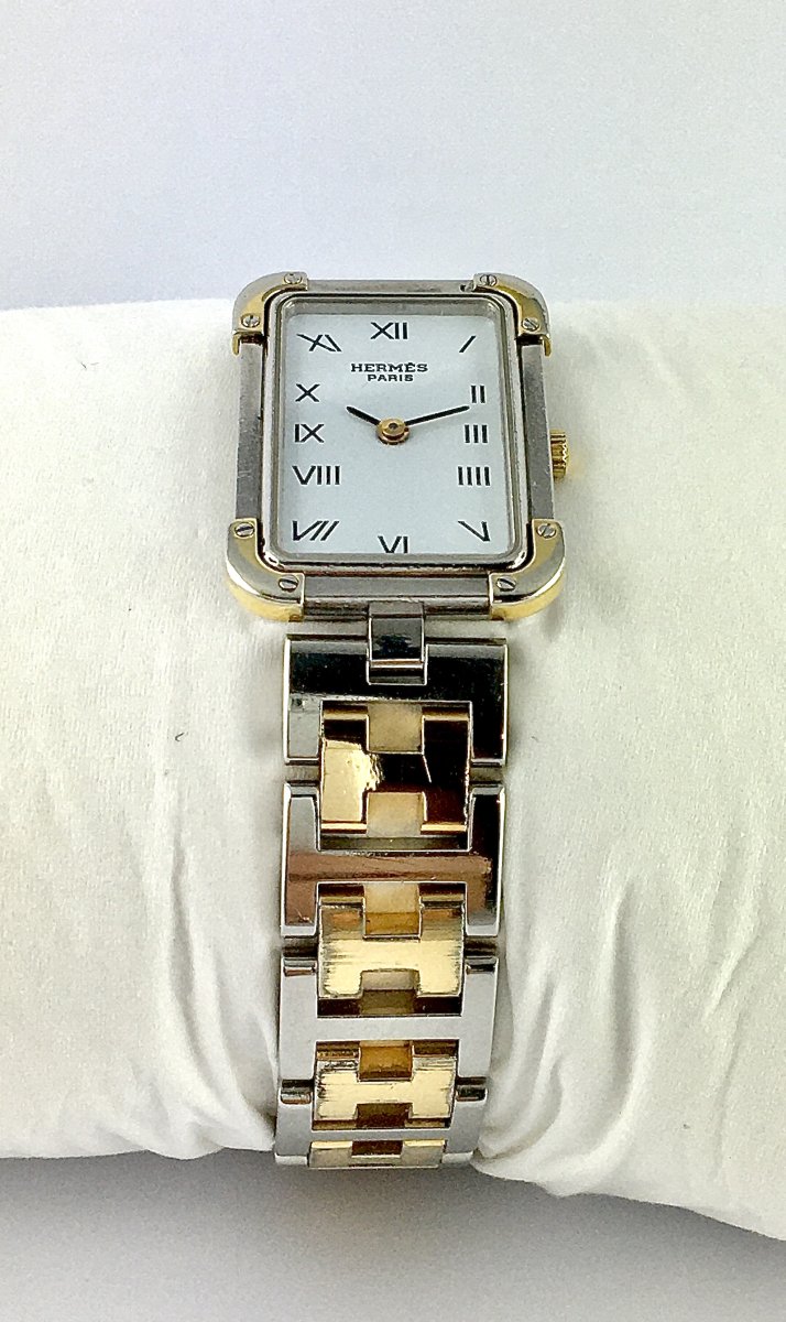 Montre Hermès « Heure H » dame en acier et métal doré, mouvement quartz, vers 2015.-photo-4