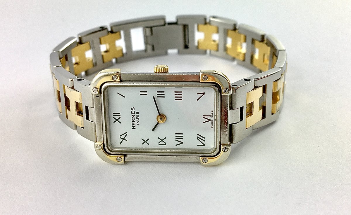 Montre Hermès « Heure H » dame en acier et métal doré, mouvement quartz, vers 2015.-photo-5