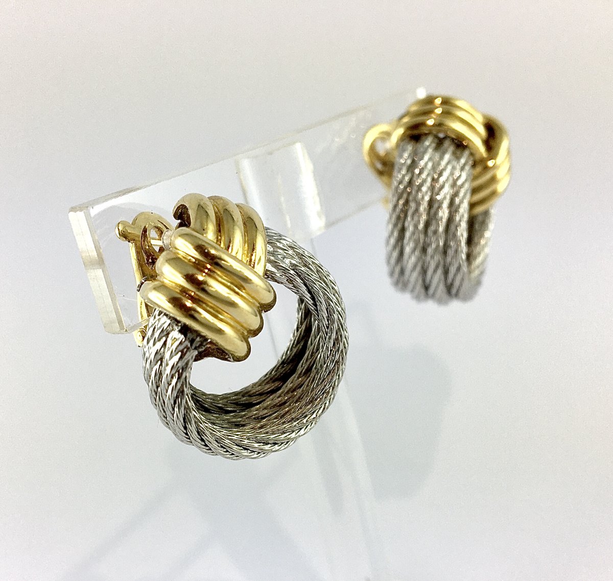 Fred Force 10 Yellow Gold And Steel Hoop Earrings-photo-3