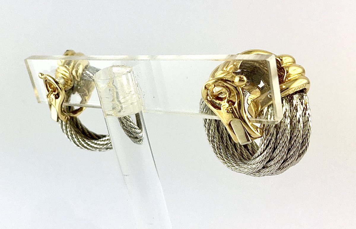 Fred Force 10 Yellow Gold And Steel Hoop Earrings-photo-1