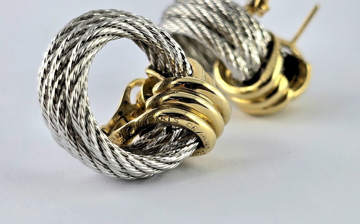 Fred Force 10 Yellow Gold And Steel Hoop Earrings-photo-6