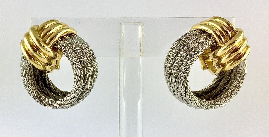 Fred Force 10 Yellow Gold And Steel Hoop Earrings