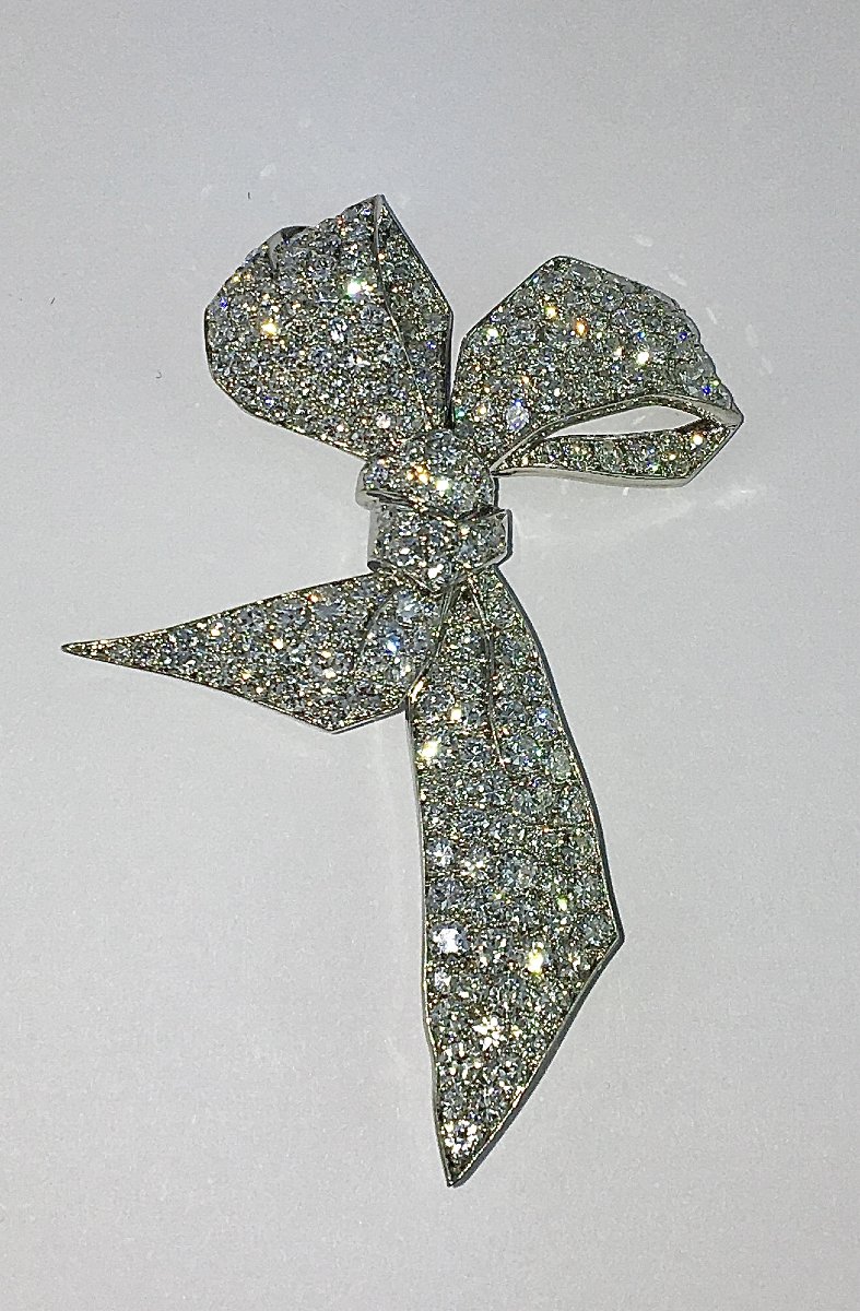 Broche Nœud Art Déco en Diamants sur Platine-photo-2