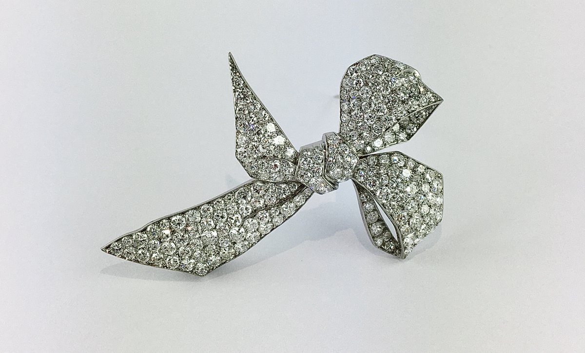 Broche Nœud Art Déco en Diamants sur Platine-photo-3