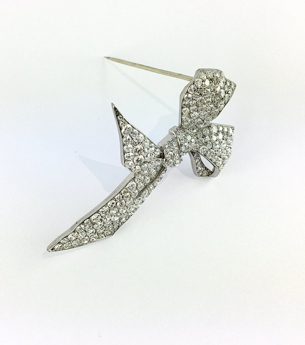 Broche Nœud Art Déco en Diamants sur Platine-photo-2