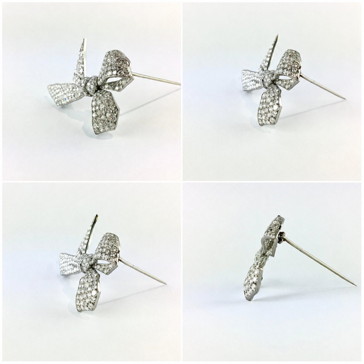 Broche Nœud Art Déco en Diamants sur Platine-photo-4