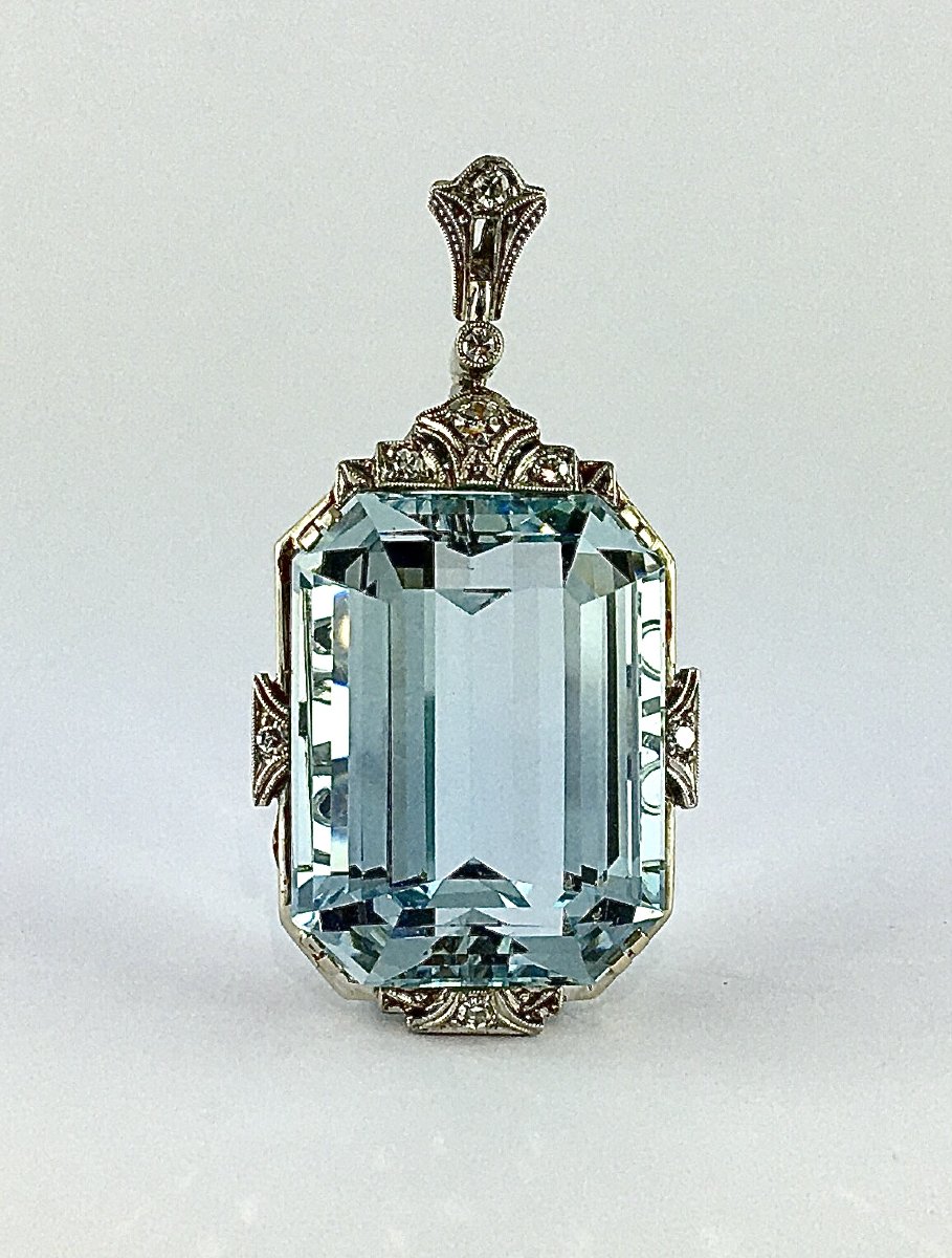Art Deco Aquamarine And Diamond Pendant In Platinum And White Gold-photo-4
