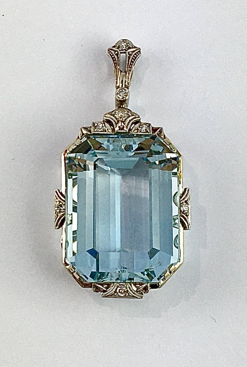 Art Deco Aquamarine And Diamond Pendant In Platinum And White Gold-photo-1