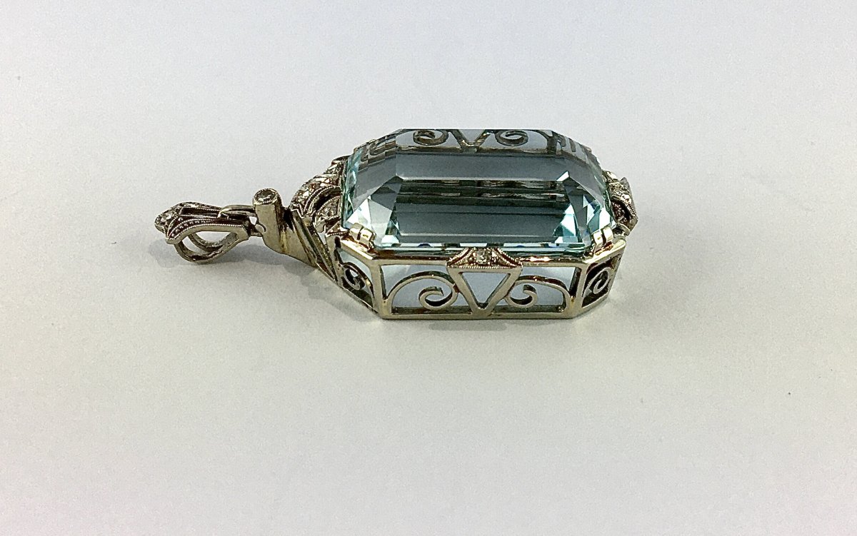 Art Deco Aquamarine And Diamond Pendant In Platinum And White Gold-photo-4