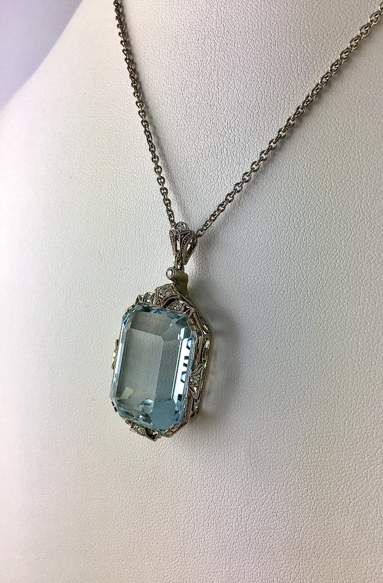 Art Deco Aquamarine And Diamond Pendant In Platinum And White Gold-photo-6