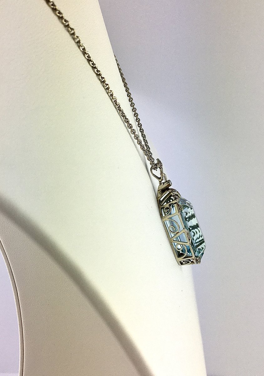 Art Deco Aquamarine And Diamond Pendant In Platinum And White Gold-photo-7