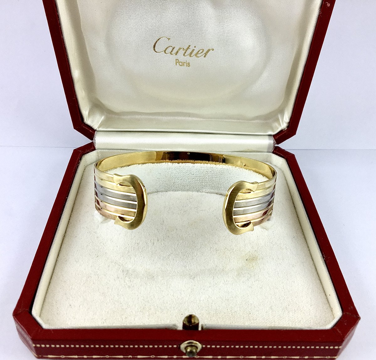 Bracelet Jonc Cartier « Double C » en Trois Ors, avec son Écrin d'Origine-photo-3