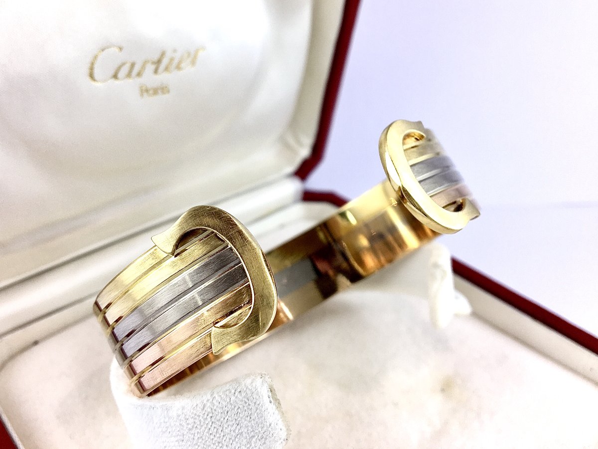 Bracelet Jonc Cartier « Double C » en Trois Ors, avec son Écrin d'Origine-photo-4
