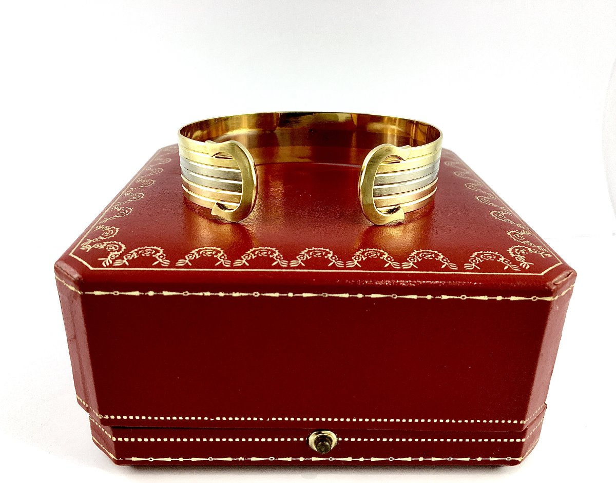 Bracelet Jonc Cartier « Double C » en Trois Ors, avec son Écrin d'Origine-photo-1