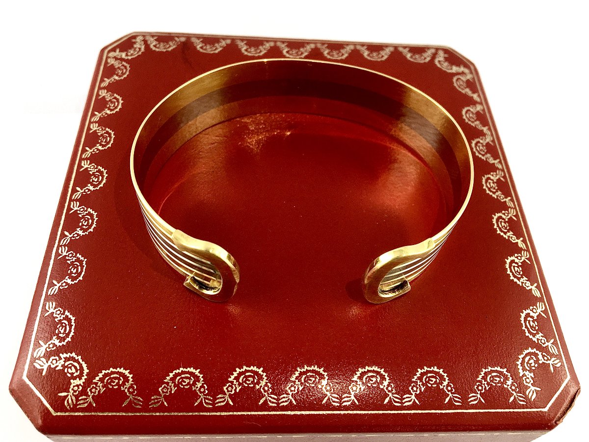 Bracelet Jonc Cartier « Double C » en Trois Ors, avec son Écrin d'Origine-photo-2