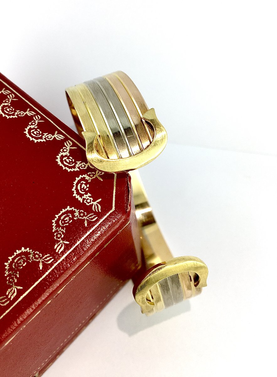 Bracelet Jonc Cartier « Double C » en Trois Ors, avec son Écrin d'Origine-photo-3