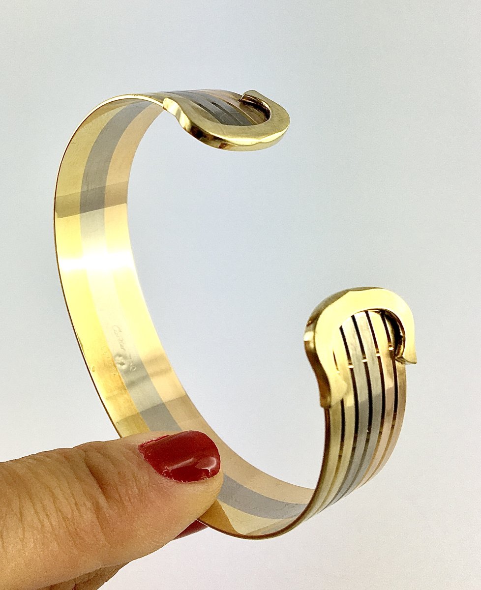 Bracelet Jonc Cartier « Double C » en Trois Ors, avec son Écrin d'Origine-photo-6