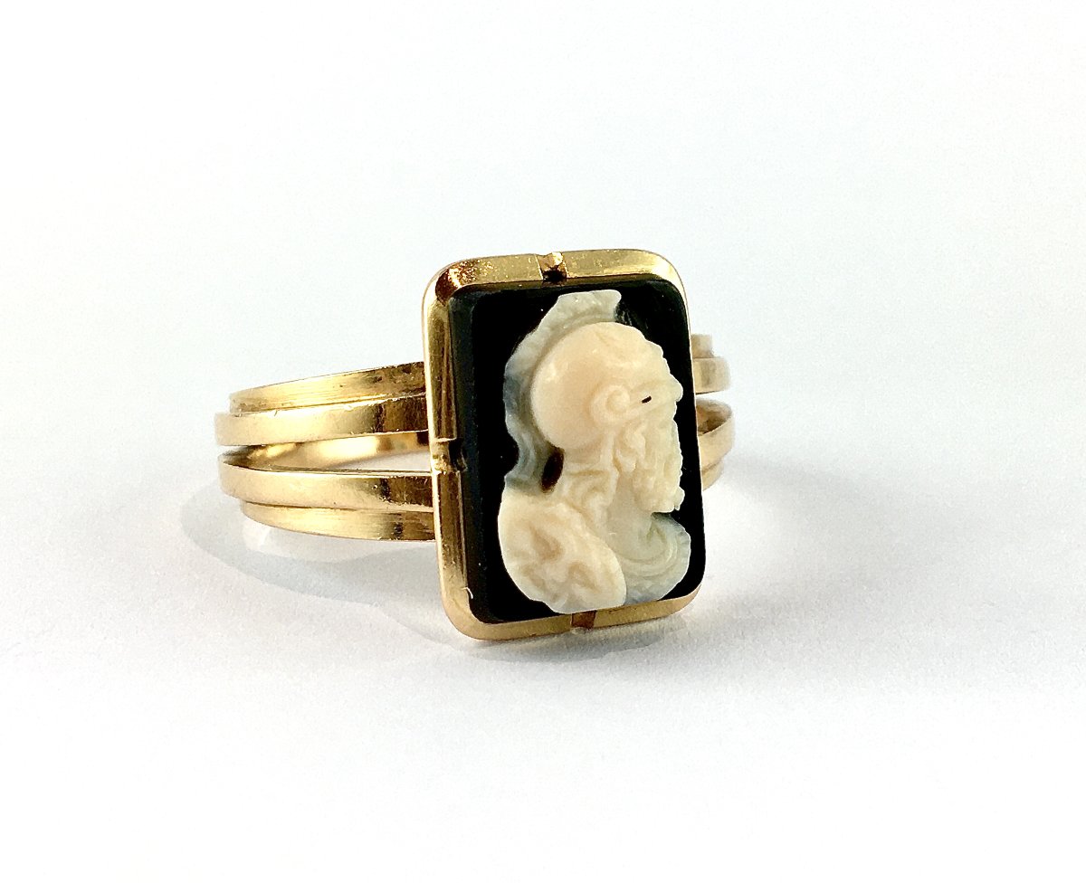 Napoleon III-era Agate And Onyx Cameo Ring In Rose Gold-photo-3