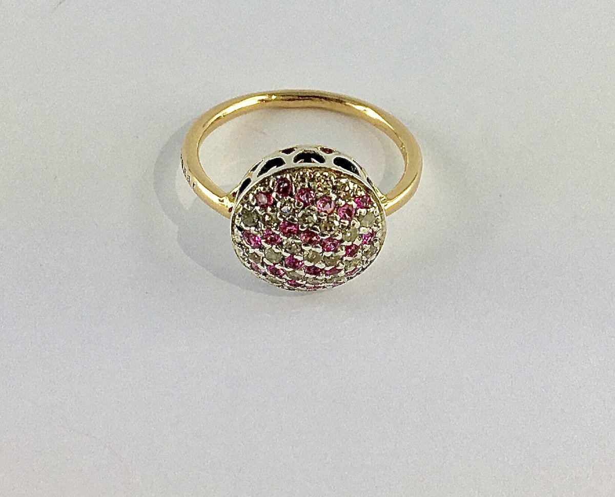Ring By Selim Mouzannar, Set With Diamonds And Pink Sapphires In A Pavé Setting On Yellow And White Gold-photo-3