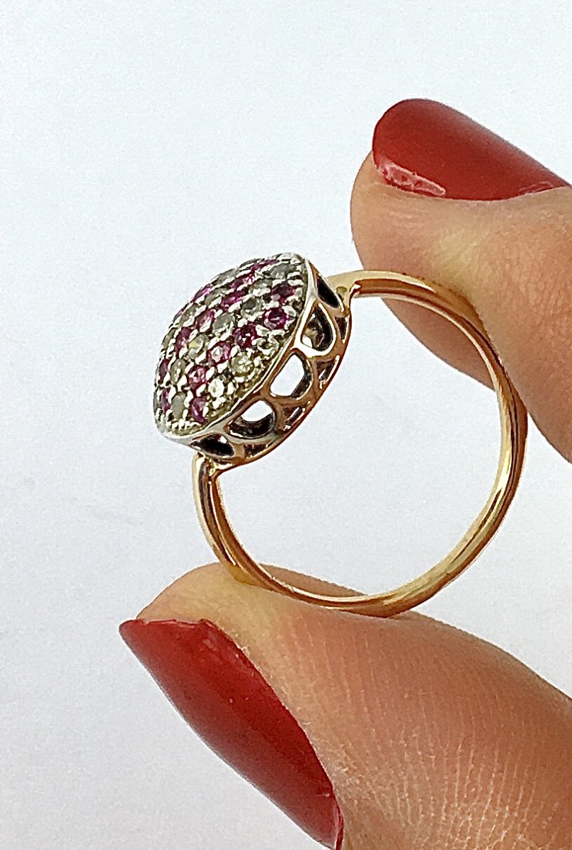 Ring By Selim Mouzannar, Set With Diamonds And Pink Sapphires In A Pavé Setting On Yellow And White Gold-photo-3
