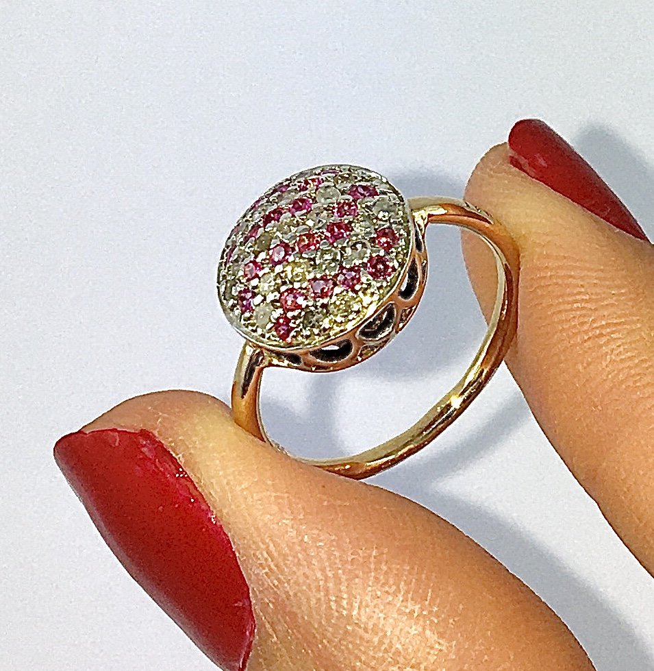 Ring By Selim Mouzannar, Set With Diamonds And Pink Sapphires In A Pavé Setting On Yellow And White Gold-photo-4