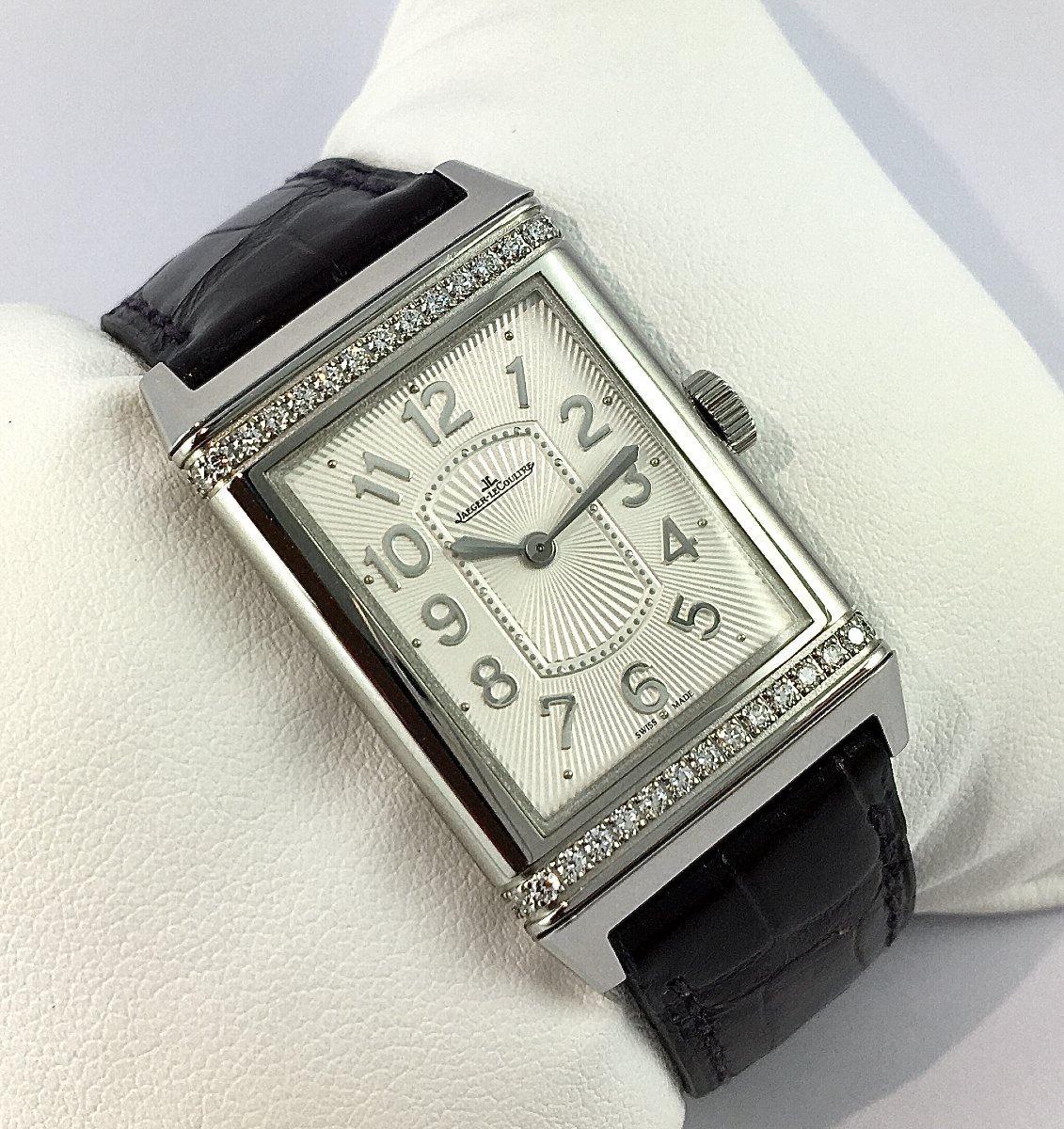 Montre Jaeger-LeCoultre Reverso Dame Diamants Mécanique Acier/Cuir Boîte & Papiers -photo-2