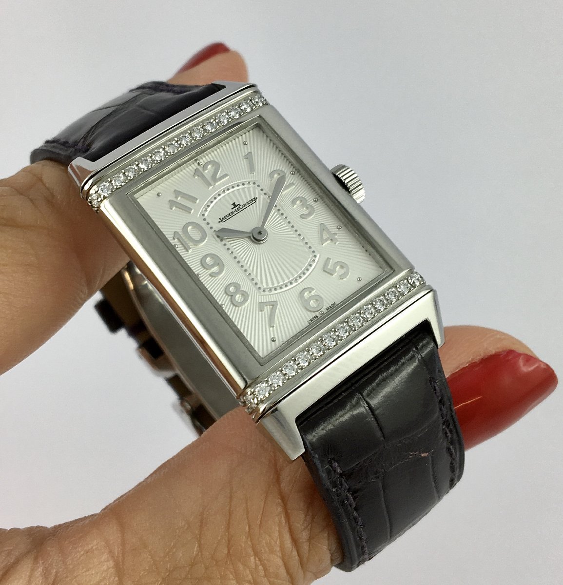 Montre Jaeger-LeCoultre Reverso Dame Diamants Mécanique Acier/Cuir Boîte & Papiers -photo-3