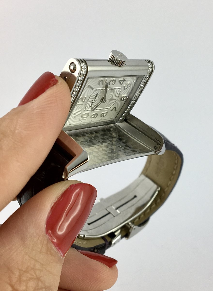 Montre Jaeger-LeCoultre Reverso Dame Diamants Mécanique Acier/Cuir Boîte & Papiers -photo-3