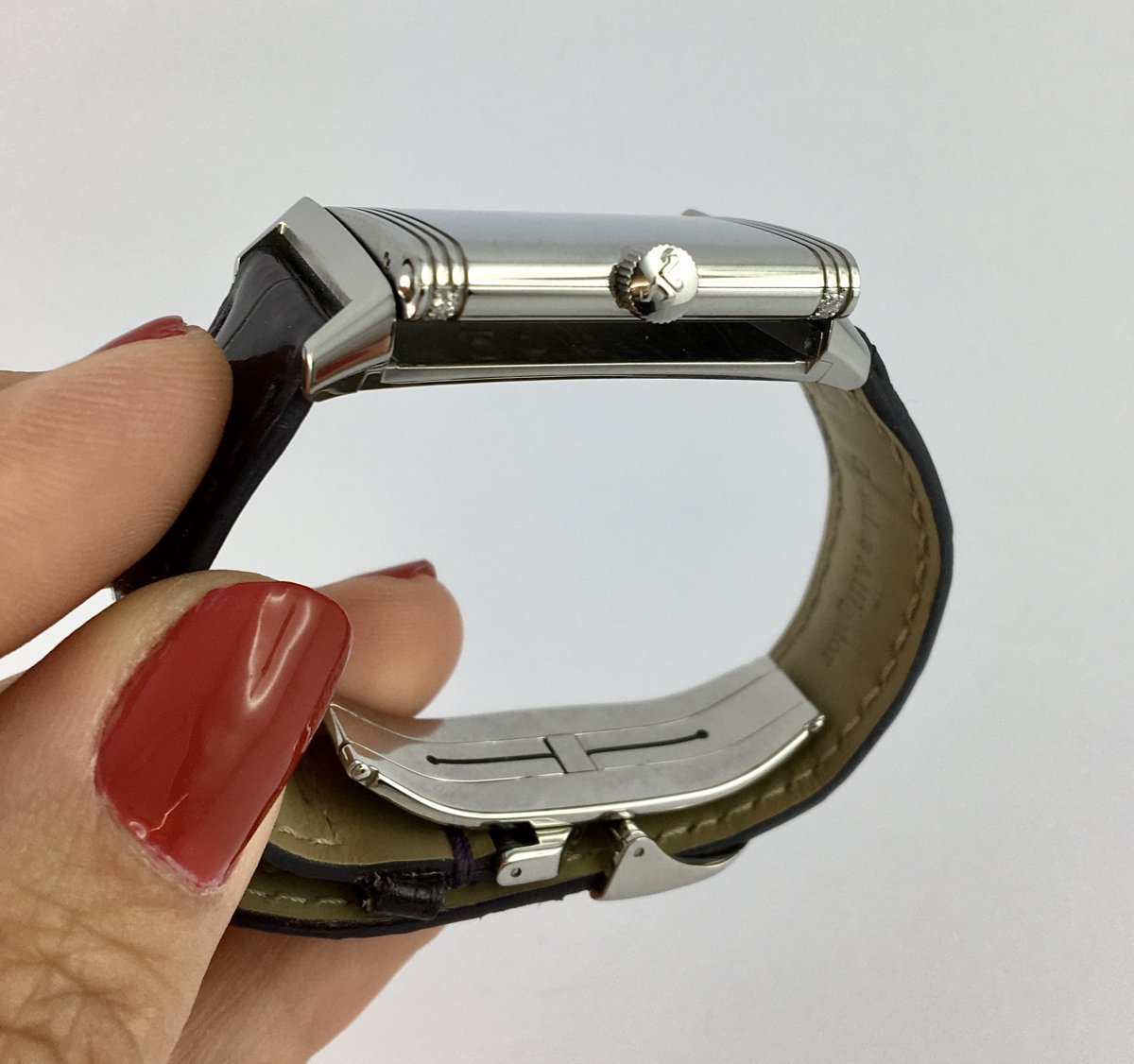Montre Jaeger-LeCoultre Reverso Dame Diamants Mécanique Acier/Cuir Boîte & Papiers -photo-5