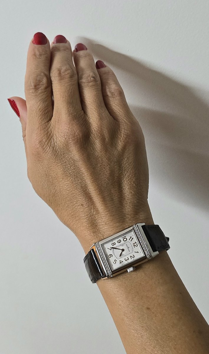 Montre Jaeger-LeCoultre Reverso Dame Diamants Mécanique Acier/Cuir Boîte & Papiers -photo-7