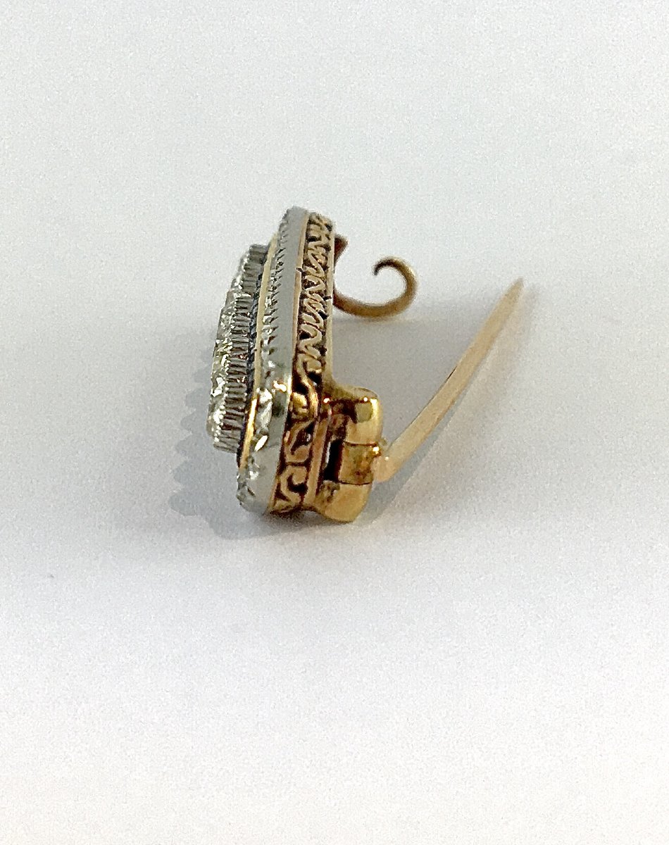 Broche Barrette Belle Époque Diamants et Saphirs Or Jaune & Platine, Ecrin d'Origine J. Delatre-photo-2
