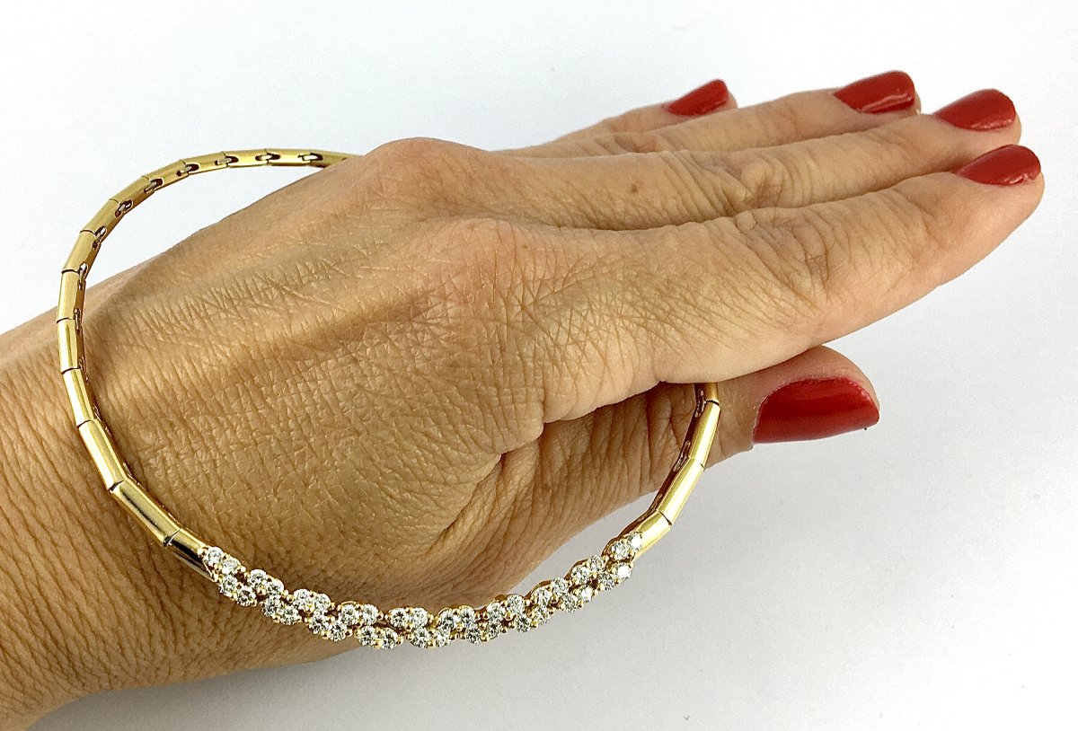 Contemporary Semi-rigid Necklace, Diamonds On Yellow Gold-photo-2