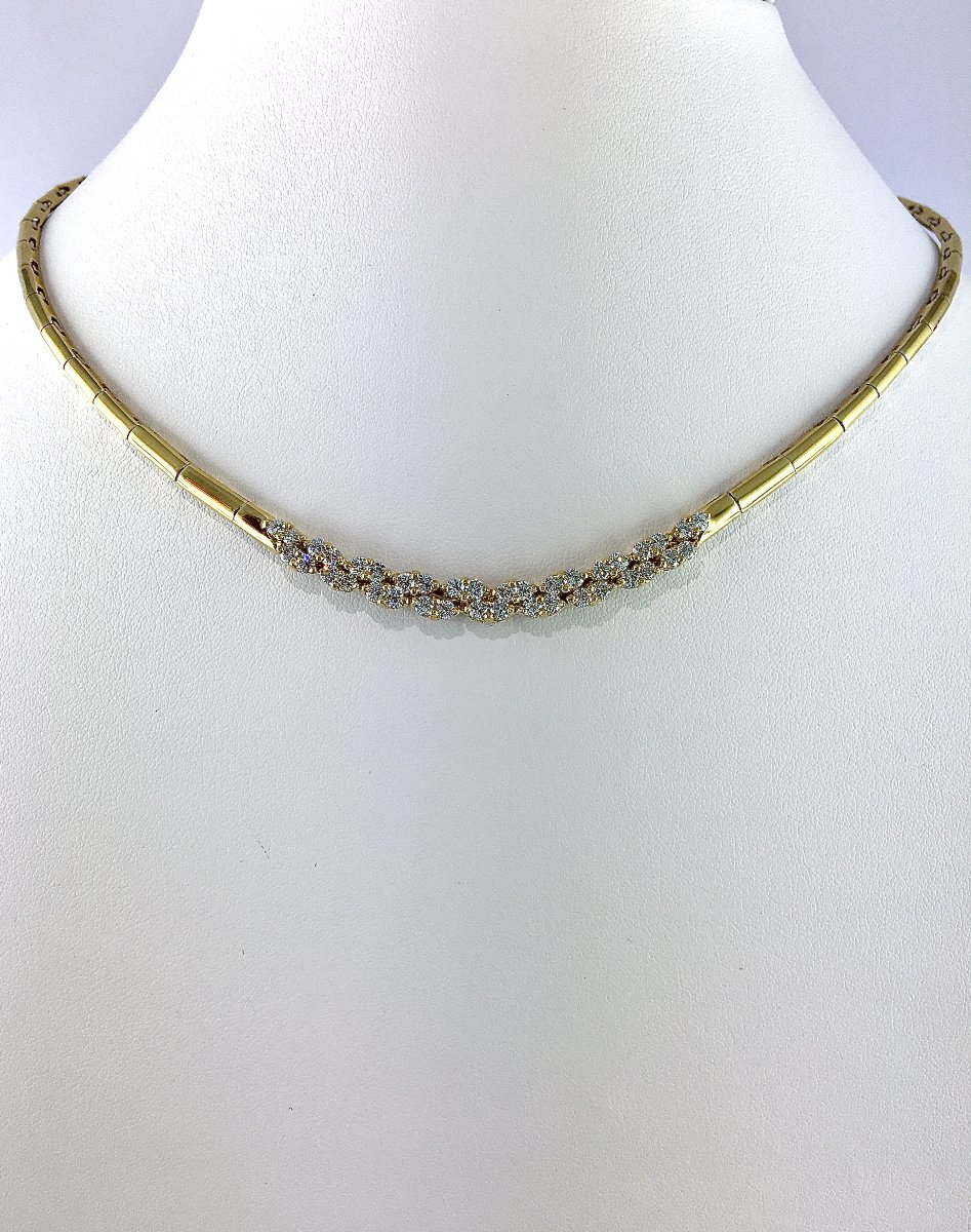 Contemporary Semi-rigid Necklace, Diamonds On Yellow Gold-photo-4