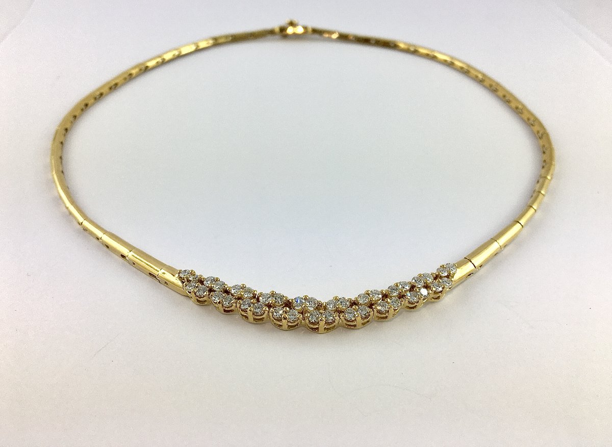 Contemporary Semi-rigid Necklace, Diamonds On Yellow Gold-photo-4